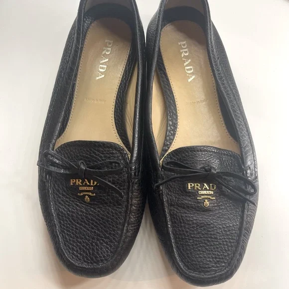 Prada Black Pebble Leather Driving Loafers Prada Men main image 4